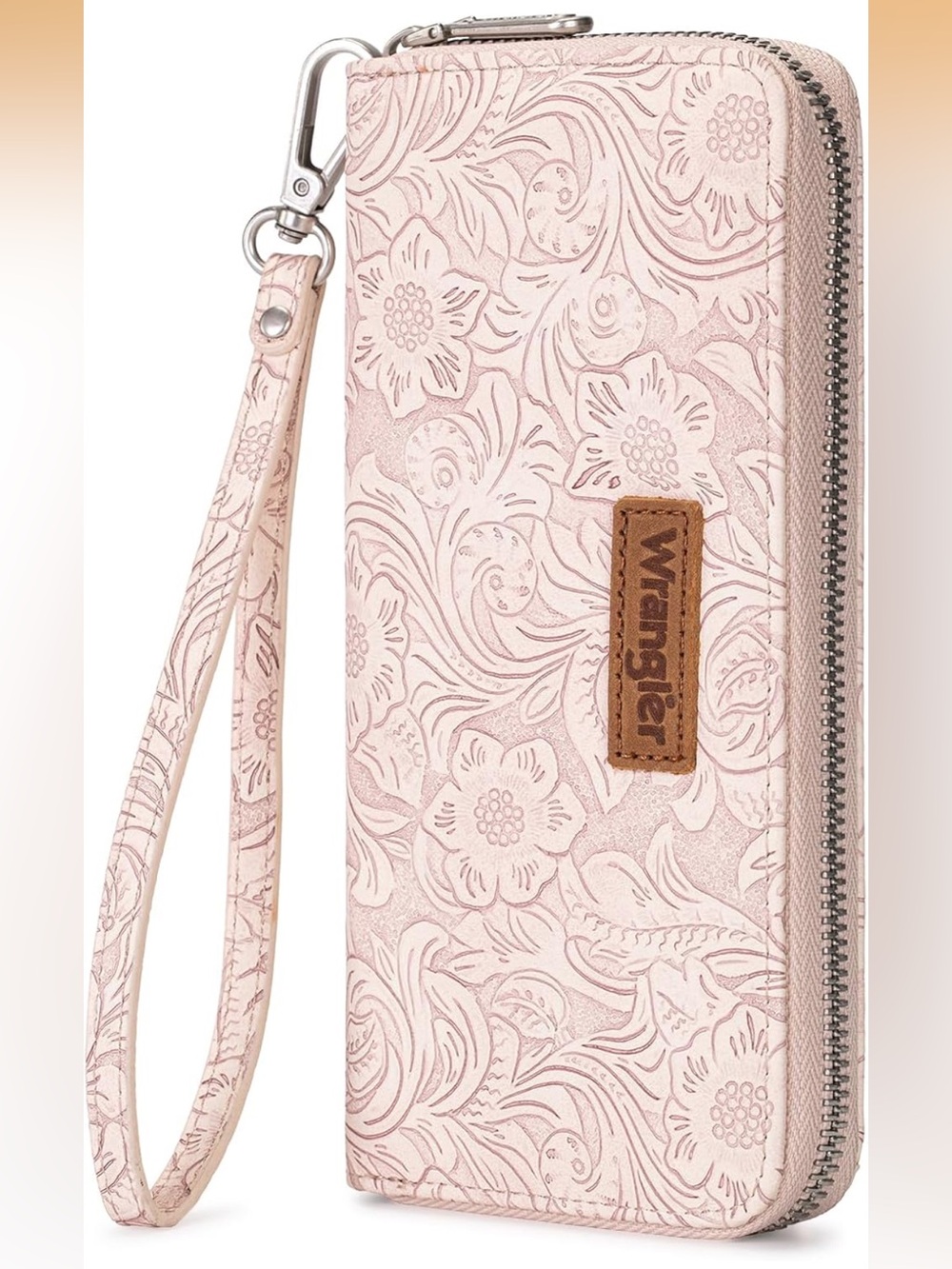 Wrangler Pink Floral Embossed Wristlet Wallet